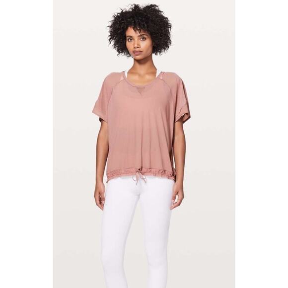 Lululemon Final Count Tee Shirt Quicksand Pink Mesh Stretch Drawstring Size 10 - Picture 1 of 8